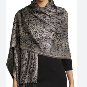Rare Sabira Collection Desire Luxury Elegant Black Gray Wool Scarf Stole Wrap